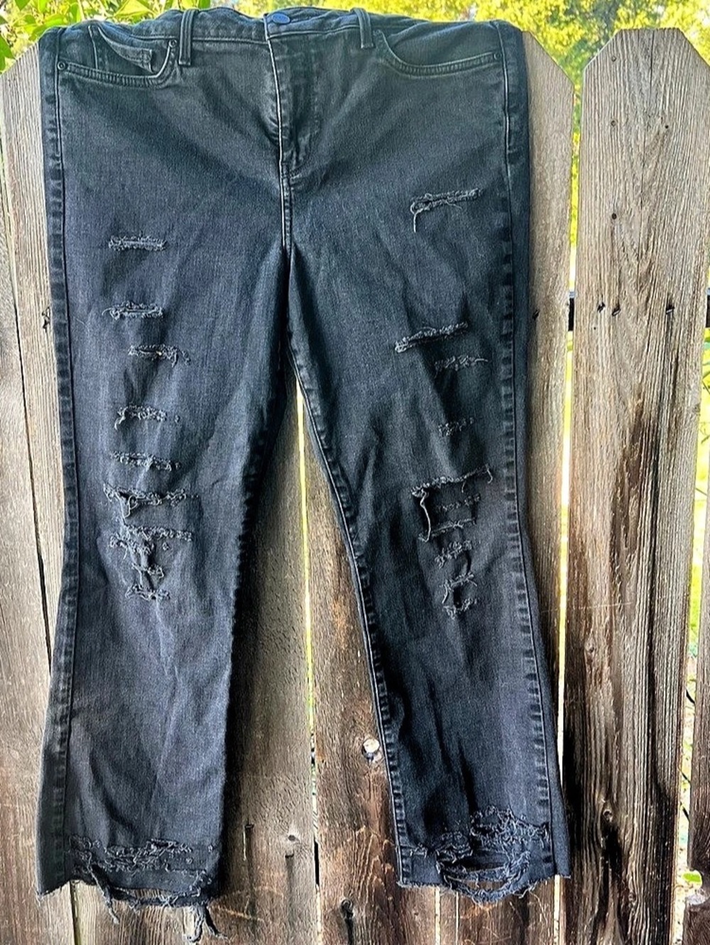 NYDJ Distressed Skinny Jeans Black Waist 12